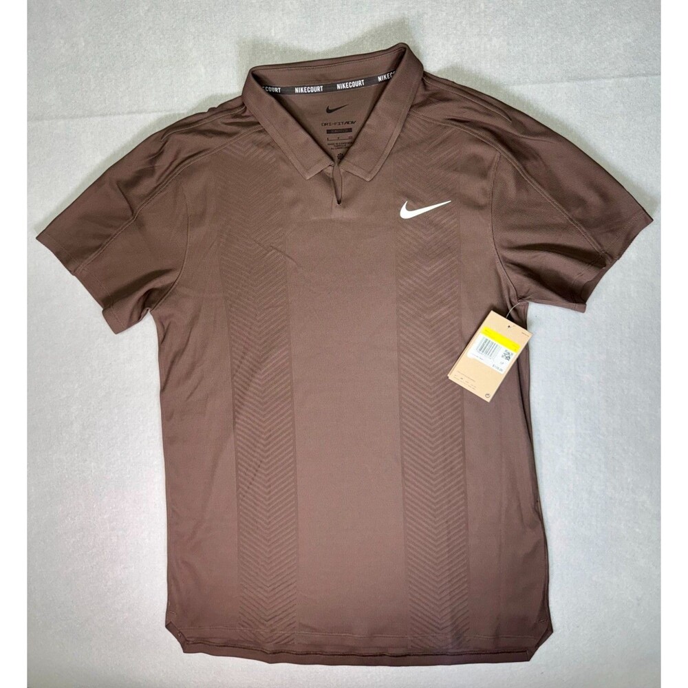 NIKE Court Men's Dri-FIT ADV Slim Fit Tennis Polo Shirt Brown Size S HM6752-237
